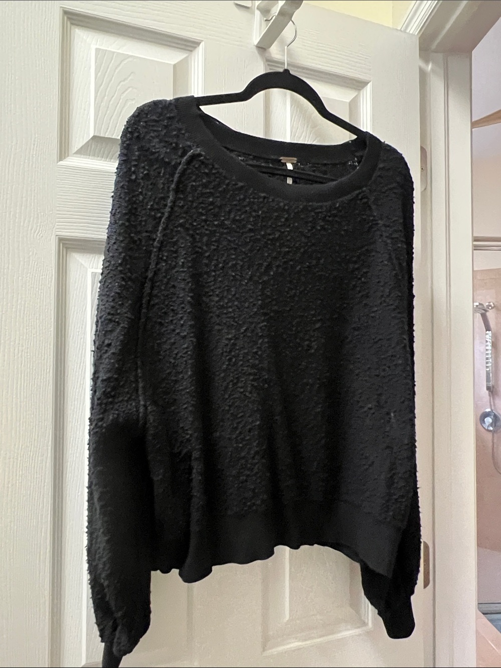 Free People Black Ribbed Knit Crew